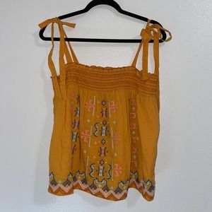 ANTHROPOLOGIE Yellow Embroidered Top Size S